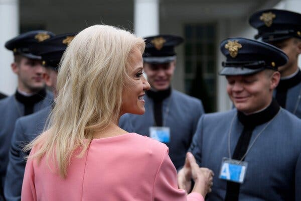 Kellyanne Conway, former President Donald J. Trump’s counselor, greeting West Point cadets at the White House in 2019.