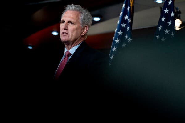 Representative Kevin McCarthy of California during a news conference at the Capitol in July.
