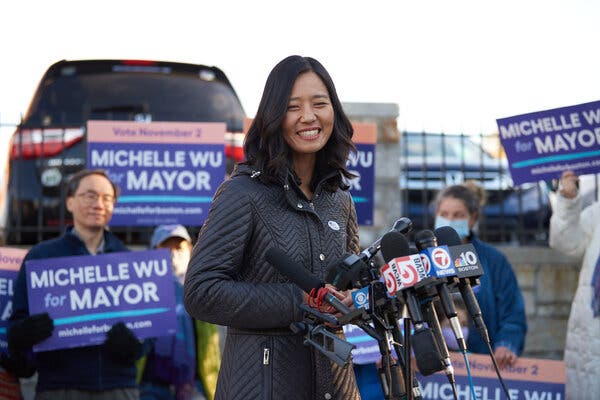 As a Boston city councilor, Michelle Wu often attended meetings with her babies, a sight that announced change for a body that, through its history, had been dominated by white men.