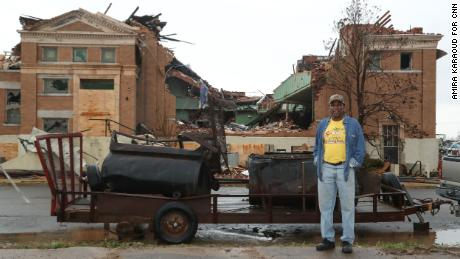 James Stovall, owner of Larry, Darrell &amp; Darrell Bar-B-Que, lost his food truck and smokers in the tornado outbreak.