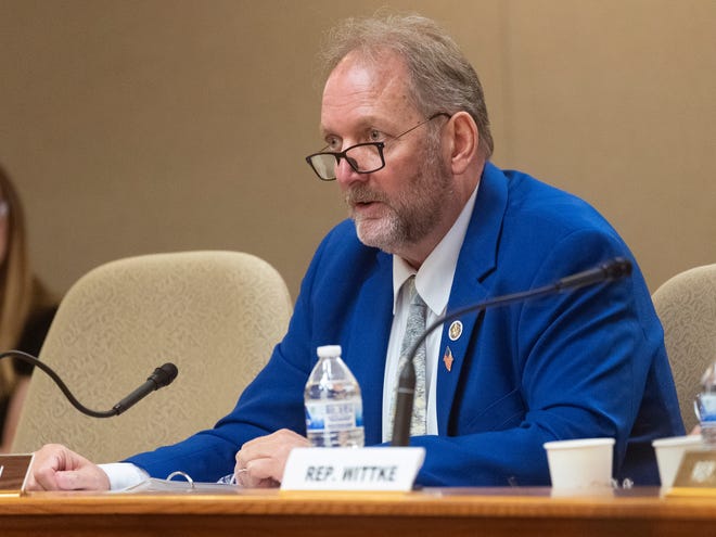 Rep. Timothy Ramthun, R-Campbellsport, listens to testimony.