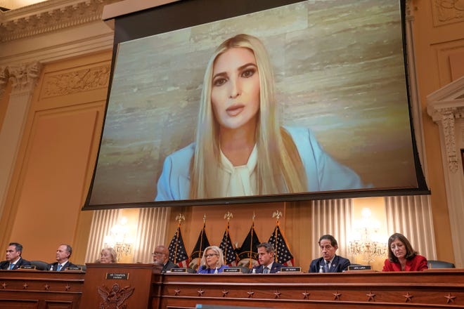 Ivanka Trump, former presidential advisor, in a video during the opening public hearing of the committee to investigate the January 6 attack on the United States Capitol. After a year-long investigation, the committee will hold eight public hearings to reveal their findings.