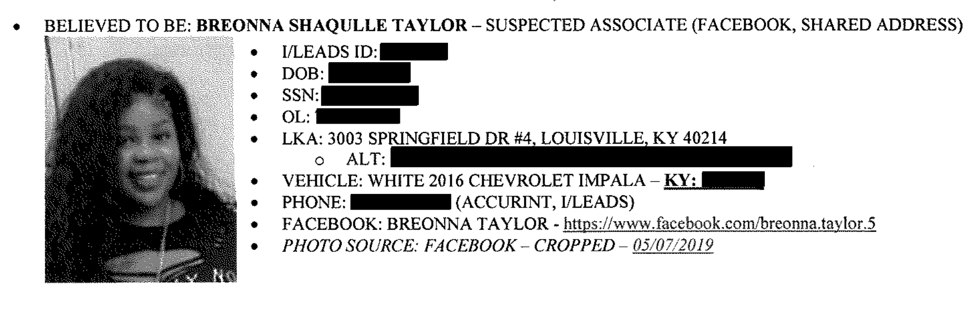 An intelligence file on Breonna Taylor&apos;s boyfriend Kenneth Walker, which was provided to LMPD Detectives before the raid on her home, listed Taylor as one of Walker&apos;s associates