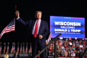 WAUKESHA, WISCONSIN - AUGUST 05: Former President Donald Trump greets supporters during a rally on August 05, 2022 in Waukesha, Wisconsin. Former President Trump endorsed Republican candidate Tim Michels in the governor's race against candidate Rebecca Kleefisch, who is supported by former Vice President Mike Pence. (Photo by Scott Olson/Getty Images)
