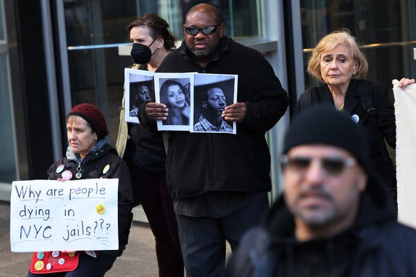 Prison activists gathered for a rally outside the New York Gov. Kathy Hochul’s office in March.