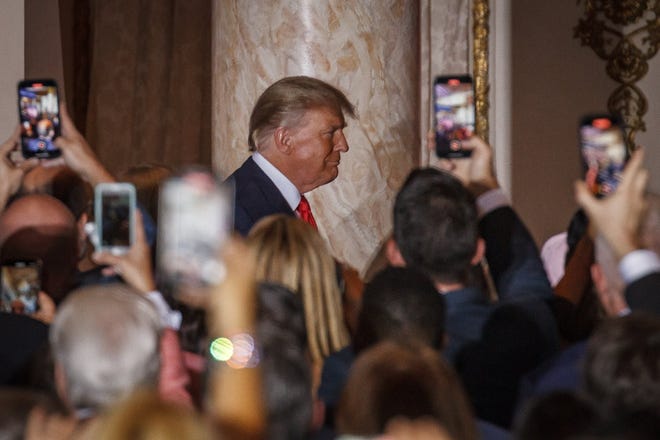 President Donald J. Trump speaks at his media event in the ballroom at Mar-a-Lago in Palm Beach, Fla., on Nov. 15, 2022.